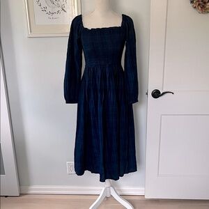 J. Crew Dark Blue Plaid Long Sleeve Dress
